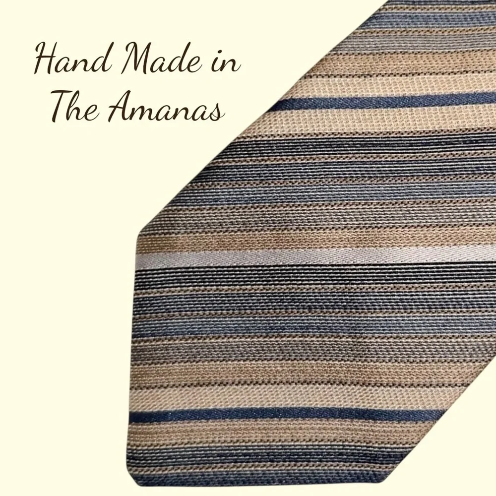 Vintage 50’s Men’s Beige Striped Hand Made in The Amanas Wool Necktie 3x57”